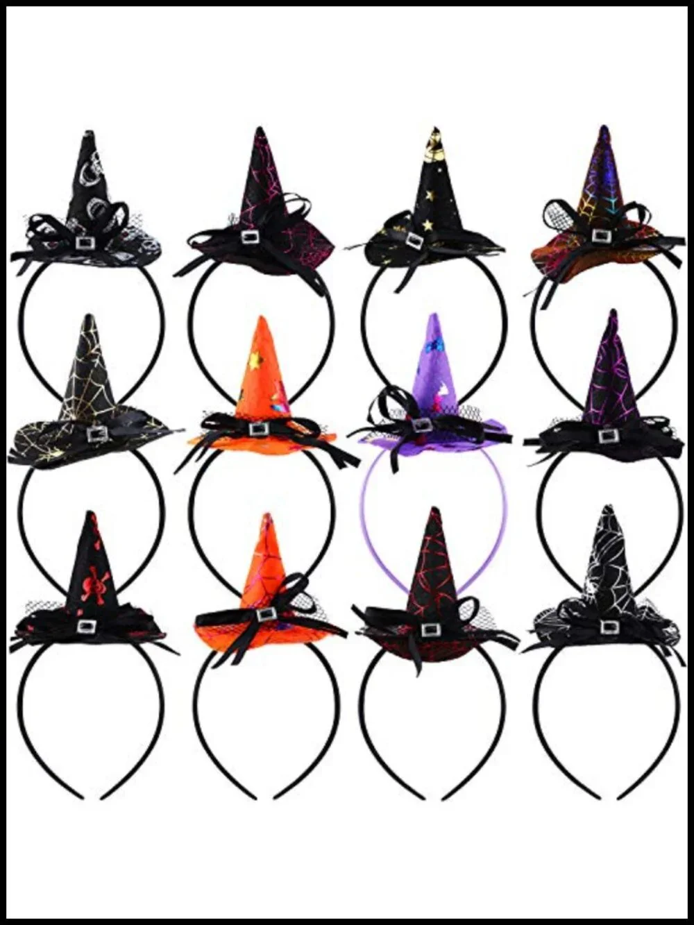 12-Piece Halloween Witch Hat Headbands Bulk Costume Party Hair Accessories Lace